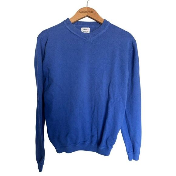Johnnie-O Men's Cotton Wool Blue V-neck Sweater with Elbow Patch M Preppy - Picture 1 of 7